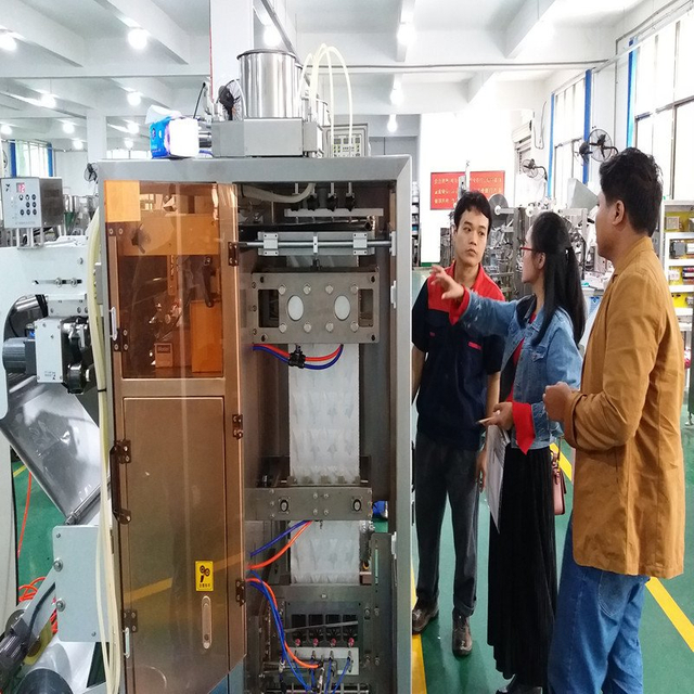 Cliente de Tailândia que inspeciona a máquina de embalagem líquida do saquinho para o óleo