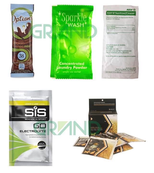 Amostra de m&aacute;quina de embalagem de saqueta em p&oacute;