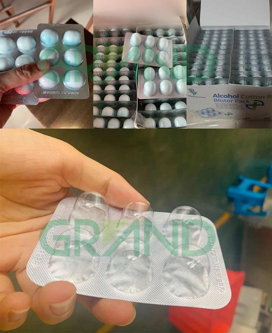 Amostra de m&aacute;quina de embalagem de bolha de algod&atilde;o &aacute;lcool